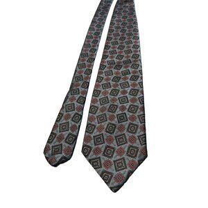 Adams Row Polyester Blend Mens Tie Gray Red Geometric Pattern Made in USA